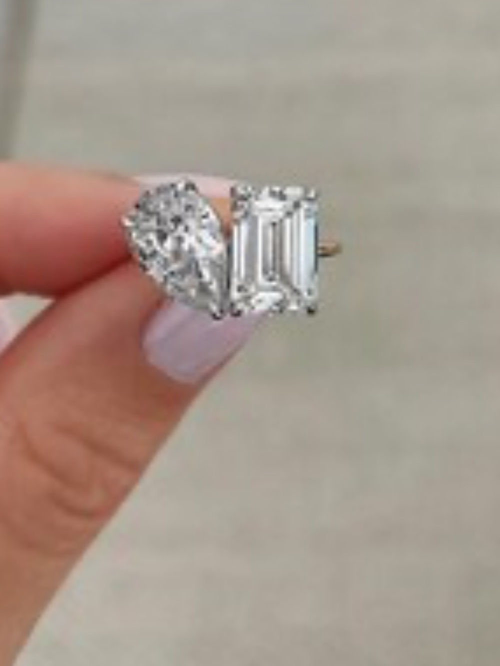Toi et Moi Pear and Emerald Cut Ring in Silver and Clear